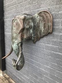 Fors wandornament van een olifant, grijs-zwart,XXL groot - 1