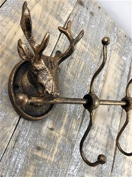 Kapstokrek metaal-brons look met 2 herten, zeer apart - 4