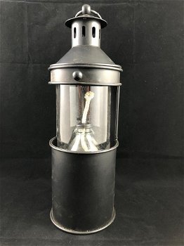 Lantaarn, metaal en glas,zware zwarte olie-kaars lantaarn - 1
