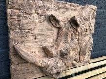 Wandornament woodlook- ,3 D afbeelding een neushoorn - 0