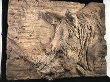 Wandornament woodlook- ,3 D afbeelding een neushoorn - 1