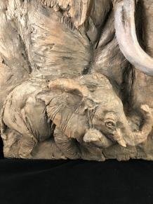 Wandornament woodlook met 3 D afbeelding van 2 olifanten - 2