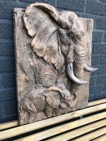 Wandornament woodlook met 3 D afbeelding van 2 olifanten - 4