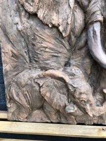 Wandornament woodlook met 3 D afbeelding van 2 olifanten - 5