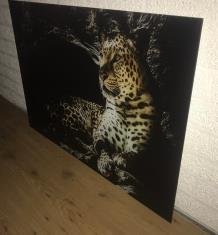 Prachtige kunst op glas van een luipaard,panter, heel mooi - 2