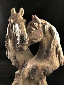 Prachtig paardenbeeld van 2 paardenhoofden, woodlook