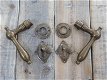 Deur antieke set - rozetten messing met klapjes + koperen - 4 - Thumbnail