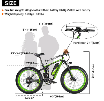 Cyrusher XF800 Electric Bike Full Suspension 26'' x 4'' Fat - 3