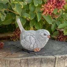 Fraai sculptuur van een vogeltje, stenen dierfiguur , mus