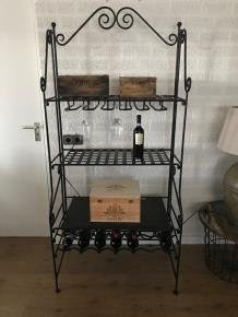 Groot wijnrek, mat zwart, antieke en nostalgische kast - 2
