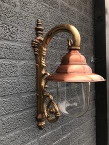 Nostalgische wandlamp, tuinlamp, messing gepatineerd - 0