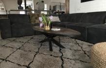 Robuuste ovale salontafel ,houten blad en ijzeren onderstel - 4