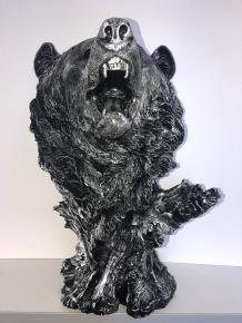 Berenkop polystone, prachtig ontwerp, zwart ,grijs, beer - 4