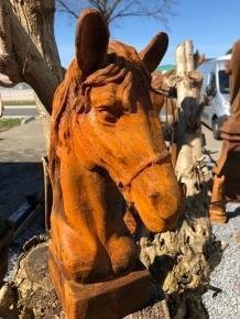 gietijzeren-sculptuur-paardenhoofd , paard , tuinbeeld - 2