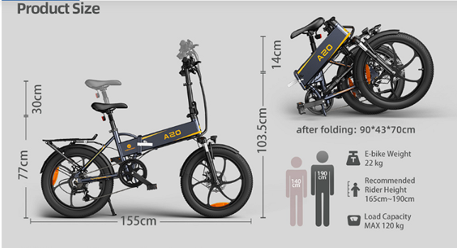 ADO A20 XE 250W Electric Bike Folding Frame 7-Speed Gears - 3