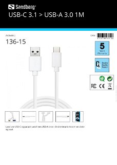 USB-C 3.1 > USB-A 3.0 1M  Laad USB-C-apparaat vanaf USB-A