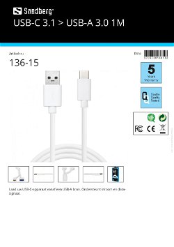 USB-C 3.1 > USB-A 3.0 1M Laad USB-C-apparaat vanaf USB-A