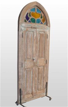 Oude hardhouten deur koloniaal met glas in lood, deur - 2