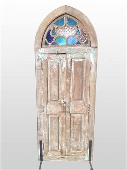Oude hardhouten deur koloniaal met glas in lood, deur - 4