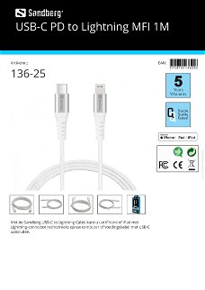 USB-C PD to Lightning MFI 1M voor iPad en iPhone