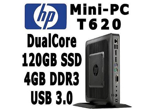 HP T620 Mini-PC DualCore 1.65Ghz 4GB 120GB SSD | USB3 | W10 - 1