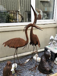 Set grote metalen pelikanen - rustbruin ,pelicaan, kado