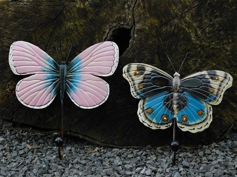 Set van 2 kapstok vlinders ,blauw & roze , vlinder,kapstok - 0