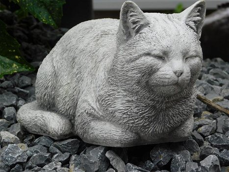 Stenen beeld van een poes , kat, zwaar tuinbeeld - 2