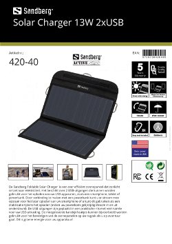 Solar Charger 13W 2xUSB efficiënt zonnepaneel dat zonlicht omzet naar elektriciteit