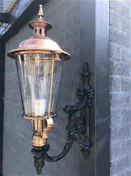 Wandlamp met lady black beugel, koper,messing lampenkop - 0