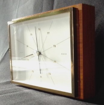 Vintage barometer,messing rand,houten montuur,teakkl, zgst - 0