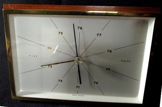 Vintage barometer,messing rand,houten montuur,teakkl, zgst - 1