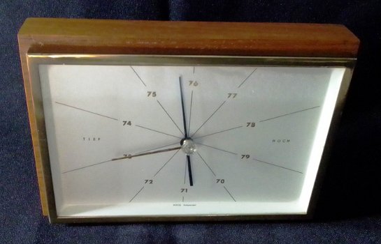 Vintage barometer,messing rand,houten montuur,teakkl, zgst - 3