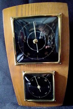 Vintage Baro-/thermometer,messing rand,eiken montuur, zgst - 0