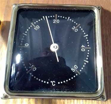 Vintage Baro-/thermometer,messing rand,eiken montuur, zgst - 1