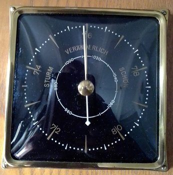 Vintage Baro-/thermometer,messing rand,eiken montuur, zgst - 2
