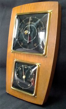 Vintage Baro-/thermometer,messing rand,eiken montuur, zgst - 5