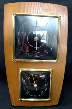 Vintage Baro-/thermometer,messing rand,eiken montuur, zgst - 6