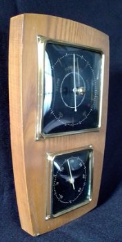 Vintage Baro-/thermometer,messing rand,eiken montuur, zgst - 7
