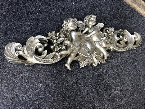 Engelen wandornament, polystone,zilver kleur. - 2