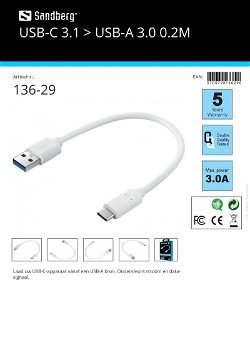 USB-C 3.1 > USB-A 3.0 0.2m Ondersteunt stroom data-signaal