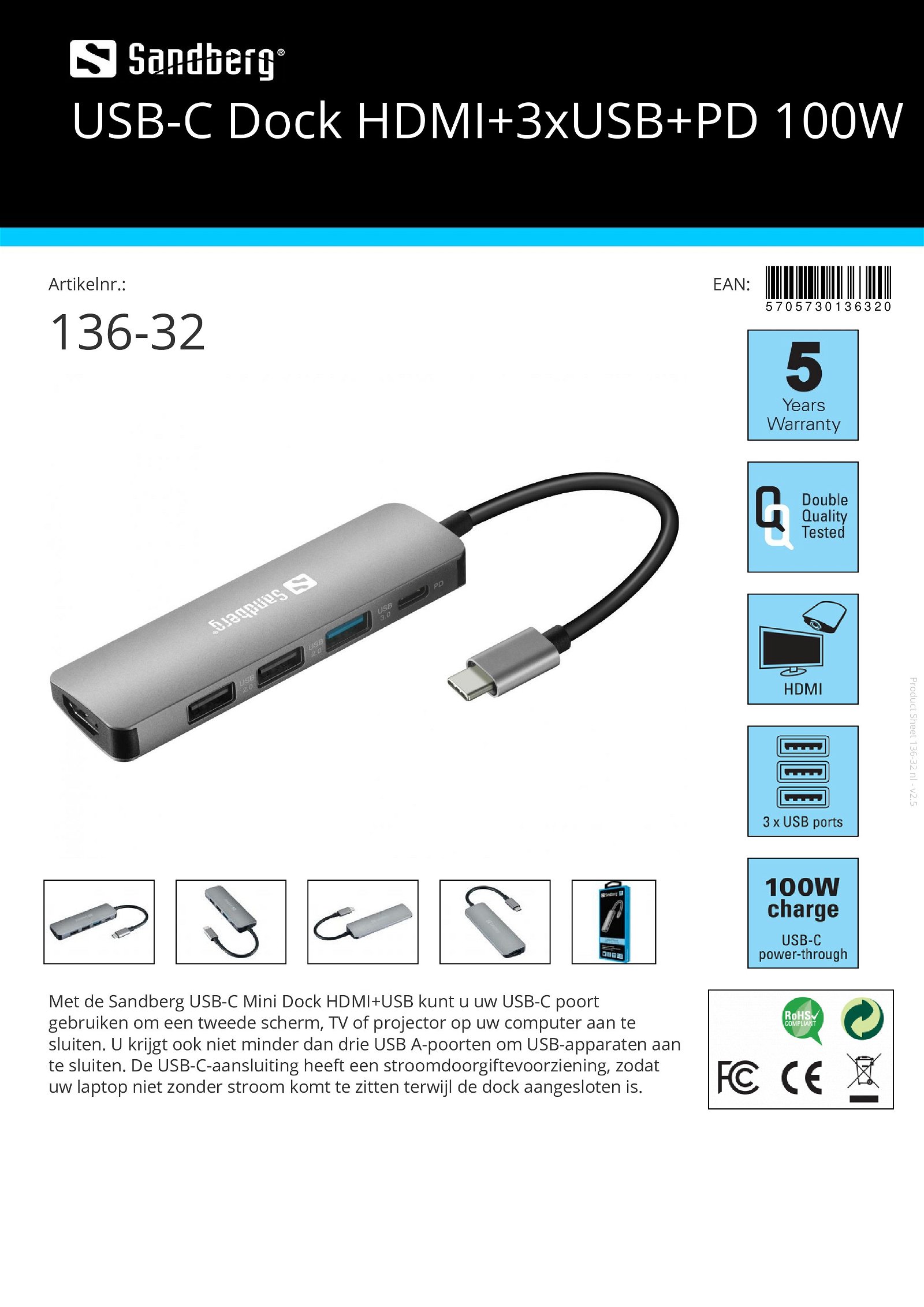 USB-C Dock HDMI + 3x USB + PD 100W Mini Dock - nr. 1