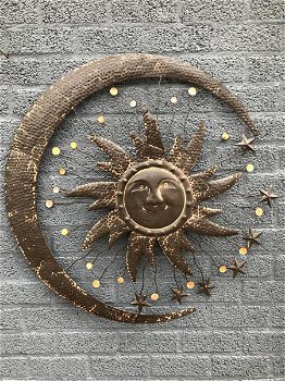 Metalen wandornament, de zon, maan en sterren , kado - 0