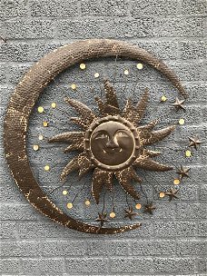 Metalen wandornament, de zon, maan en sterren , kado