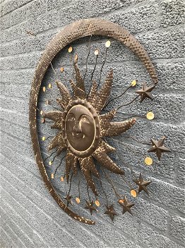 Metalen wandornament, de zon, maan en sterren , kado - 2