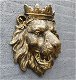 Leeuwenkop met kroon , goud zwart , Polystone - 1 - Thumbnail