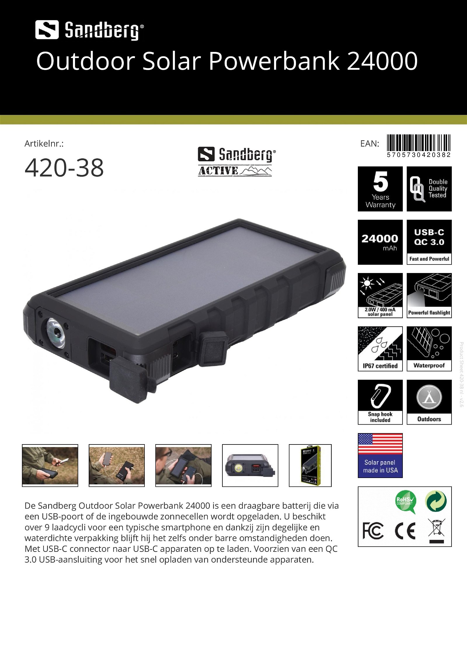 Outdoor Solar Powerbank 24000 voor alle merken smartphone - nr. 1