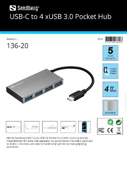 USB-C to 4x USB 3.0 Pocket Hub