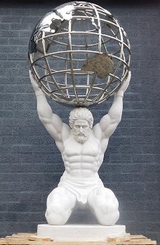 Atlas beeld met wereldbol , marmer, nikkel , XXL , wereldbol - 4