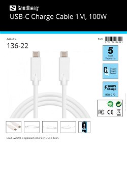 USB-C Charge Cable 1M, 100W geschikt voor alle merken